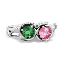 Lab Emerald Rose Garden 14K White Gold ring R5510