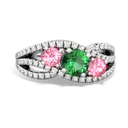 Lab Emerald Three Stone Aurora 14K White Gold ring R3080