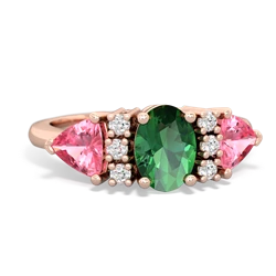 Lab Emerald Antique Style Three Stone 14K Rose Gold ring R2186