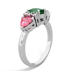 Lab Emerald Antique Style Three Stone 14K White Gold ring R2186