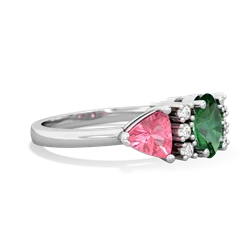 Lab Emerald Antique Style Three Stone 14K White Gold ring R2186