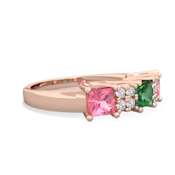 Lab Emerald Three Stone Diamond Cluster 14K Rose Gold ring R2592