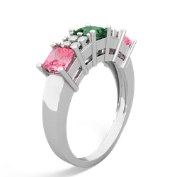 Lab Emerald Three Stone Diamond Cluster 14K White Gold ring R2592