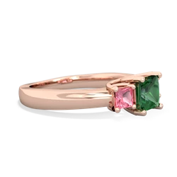 Lab Emerald Three Stone Trellis 14K Rose Gold ring R4015