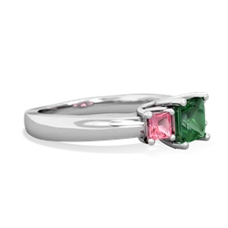 Lab Emerald Three Stone Trellis 14K White Gold ring R4015