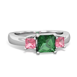 Lab Emerald Three Stone Trellis 14K White Gold ring R4015