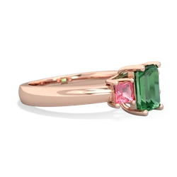 Lab Emerald Three Stone Emerald-Cut Trellis 14K Rose Gold ring R4021