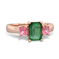 Lab Emerald Three Stone Emerald-Cut Trellis 14K Rose Gold ring R4021