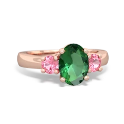 Lab Emerald Three Stone Oval Trellis 14K Rose Gold ring R4024