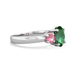 Lab Emerald Three Stone Oval Trellis 14K White Gold ring R4024