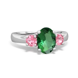 Lab Emerald Three Stone Oval Trellis 14K White Gold ring R4024