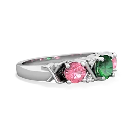 Lab Emerald Hugs And Kisses 14K White Gold ring R5016