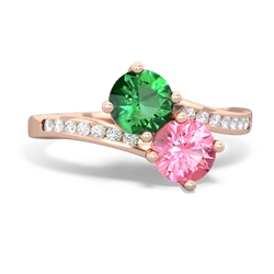 Lab Emerald Channel Set Two Stone 14K Rose Gold ring R5303