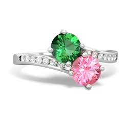 Lab Emerald Channel Set Two Stone 14K White Gold ring R5303