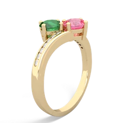 Lab Emerald Channel Set Two Stone 14K Yellow Gold ring R5303