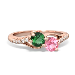 Lab Emerald Infinity Pave Two Stone 14K Rose Gold ring R5285