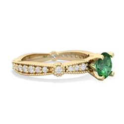 Lab Emerald Milgrain Antique Style 14K Yellow Gold ring R26296RD