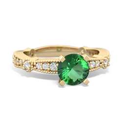 Lab Emerald Sparkling Tiara 6Mm Round 14K Yellow Gold ring R26296RD