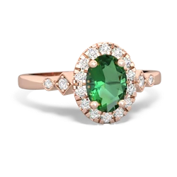 Lab Emerald Antique-Style Halo 14K Rose Gold ring R5720