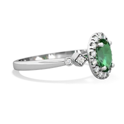 Lab Emerald Antique-Style Halo 14K White Gold ring R5720