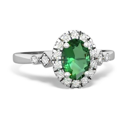 Lab Emerald Antique-Style Halo 14K White Gold ring R5720