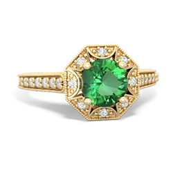 Lab Emerald Art-Deco Starburst 14K Yellow Gold ring R5520