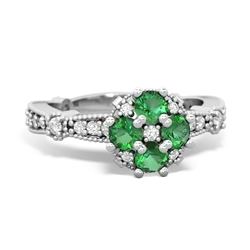 Lab Emerald Sparkling Tiara Cluster 14K White Gold ring R26293RD