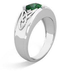 Lab Emerald Celtic Trinity Knot Men's 14K White Gold ring R0440