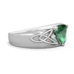 Lab Emerald Celtic Trinity Knot Men's 14K White Gold ring R0440