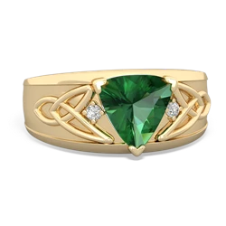 Lab Emerald Celtic Trinity Knot Men's 14K Yellow Gold ring R0440