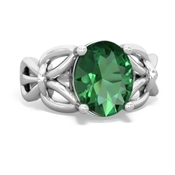 Lab Emerald Celtic Knot Cocktail 14K White Gold ring R2377