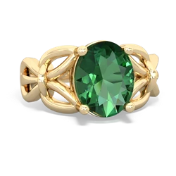 Lab Emerald Celtic Knot Cocktail 14K Yellow Gold ring R2377