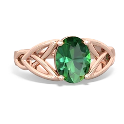 Lab Emerald Celtic Trinity Knot 14K Rose Gold ring R2389