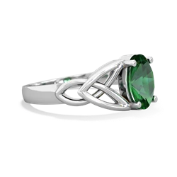 Lab Emerald Celtic Trinity Knot 14K White Gold ring R2389