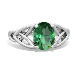 Lab Emerald Celtic Trinity Knot 14K White Gold ring R2389