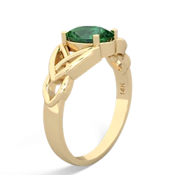 Lab Emerald Celtic Trinity Knot 14K Yellow Gold ring R2389