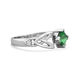 Lab Emerald Celtic Knot Princess 14K White Gold ring R3349