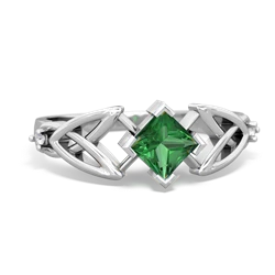 Lab Emerald Celtic Knot Princess 14K White Gold ring R3349