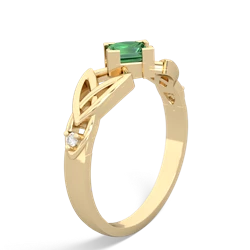 Lab Emerald Celtic Knot Princess 14K Yellow Gold ring R3349