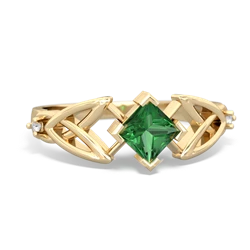 Lab Emerald Celtic Knot Princess 14K Yellow Gold ring R3349