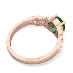 Lab Emerald Checkerboard Cushion Celtic Knot 14K Rose Gold ring R5000