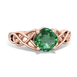 Lab Emerald Checkerboard Cushion Celtic Knot 14K Rose Gold ring R5000