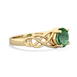 Lab Emerald Checkerboard Cushion Celtic Knot 14K Yellow Gold ring R5000