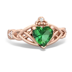Lab Emerald Claddagh Celtic Knot Diamond 14K Rose Gold ring R5001