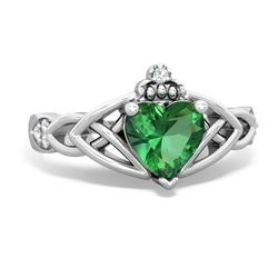 Lab Emerald Claddagh Celtic Knot Diamond 14K White Gold ring R5001