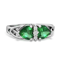 Lab Emerald Celtic Knot Double Heart 14K White Gold ring R5040