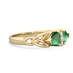 Lab Emerald Celtic Knot Double Heart 14K Yellow Gold ring R5040