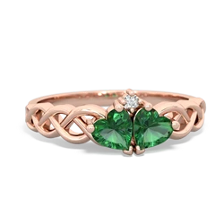 Lab Emerald Heart To Heart Braid 14K Rose Gold ring R5870