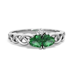 Lab Emerald Heart To Heart Braid 14K White Gold ring R5870