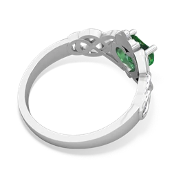 Lab Emerald Claddagh Celtic Knot 14K White Gold ring R2367